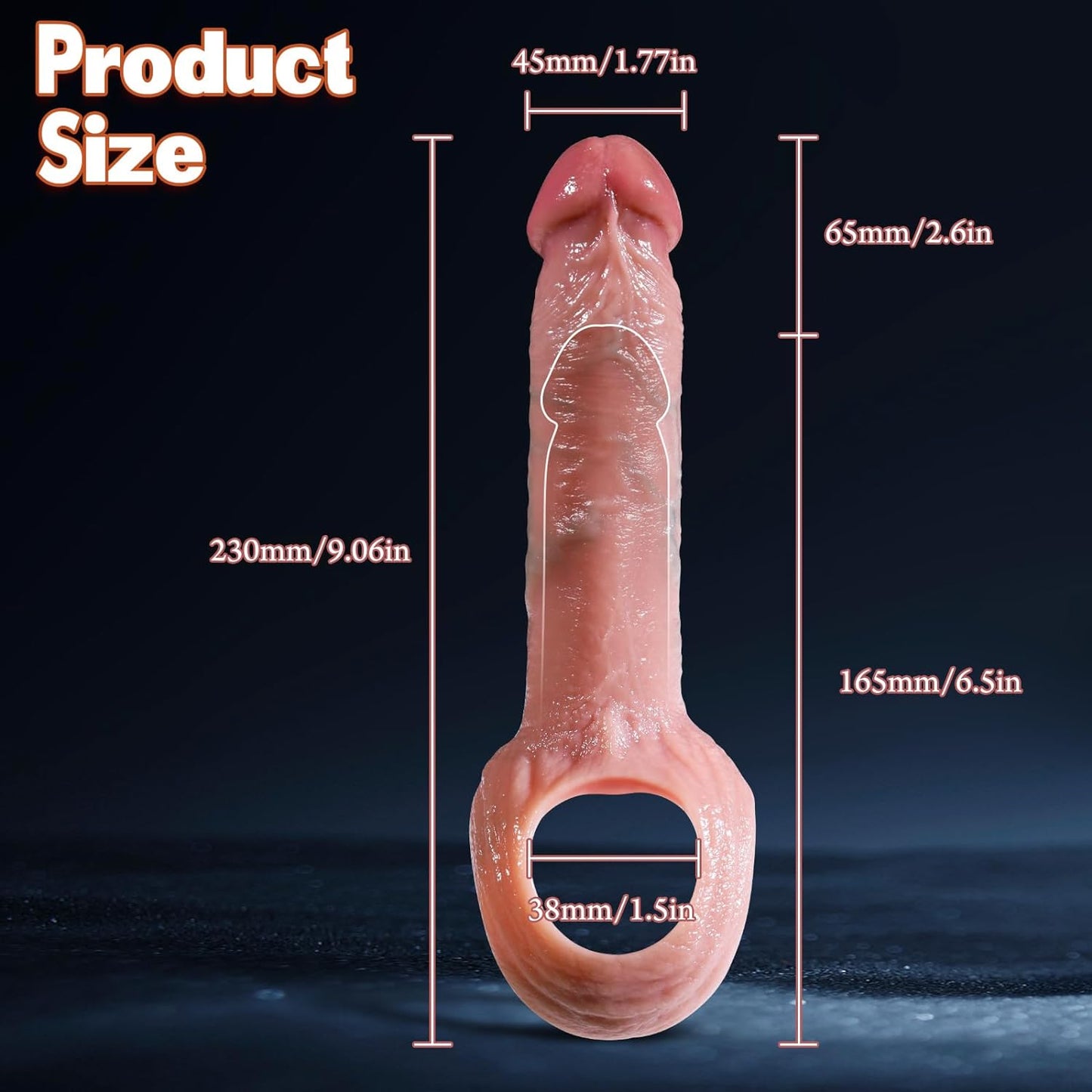 Sex Toys for Men 2.6'' Reusable Penis Sleeve - Adult Toys Cock Ring Extender Realistic Silicone Cock Sleeve for Erection Extension Enlargement, Male Sex Toys Penis Enlarger, Adult Sex Toy & Games