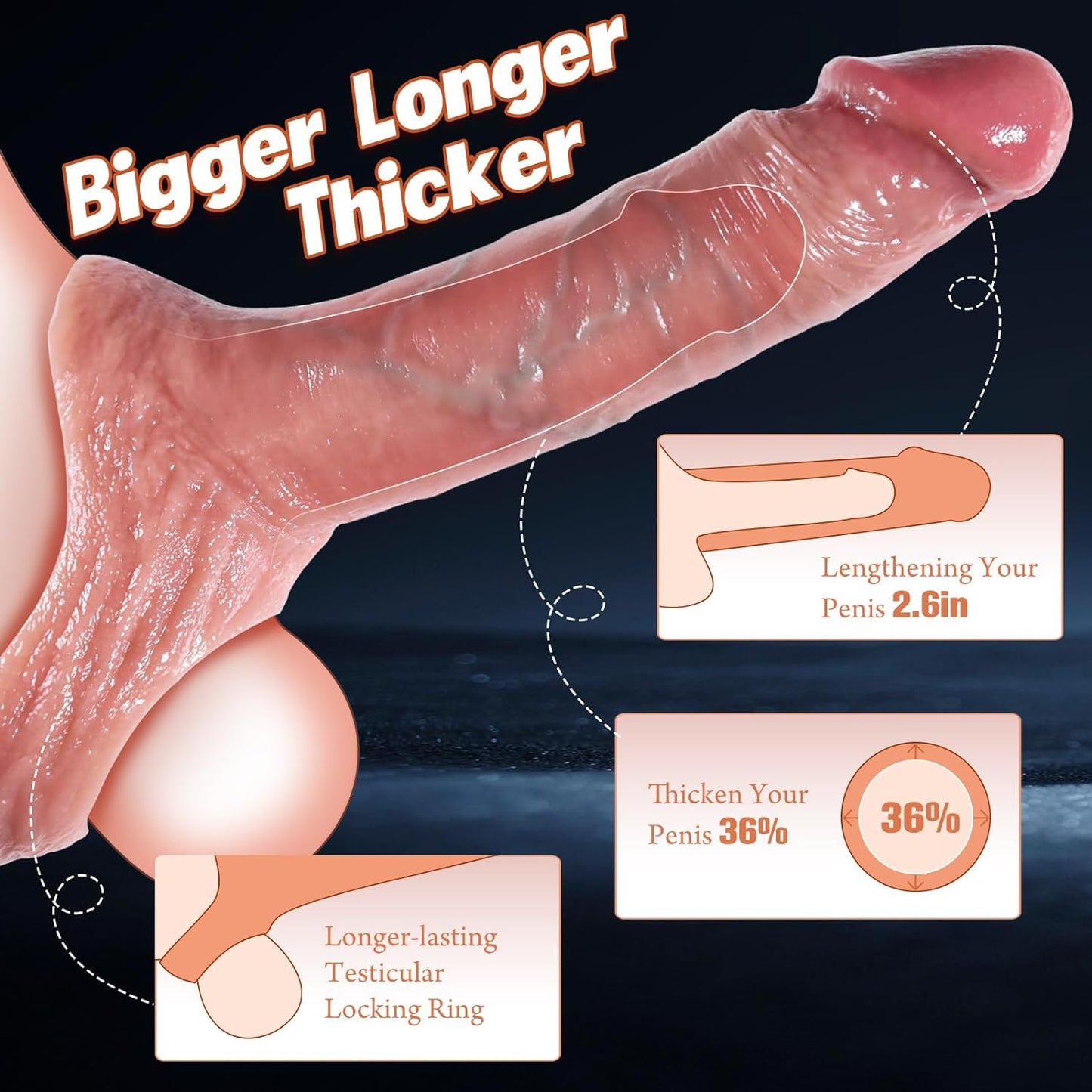 Sex Toys for Men 2.6'' Reusable Penis Sleeve - Adult Toys Cock Ring Extender Realistic Silicone Cock Sleeve for Erection Extension Enlargement, Male Sex Toys Penis Enlarger, Adult Sex Toy & Games