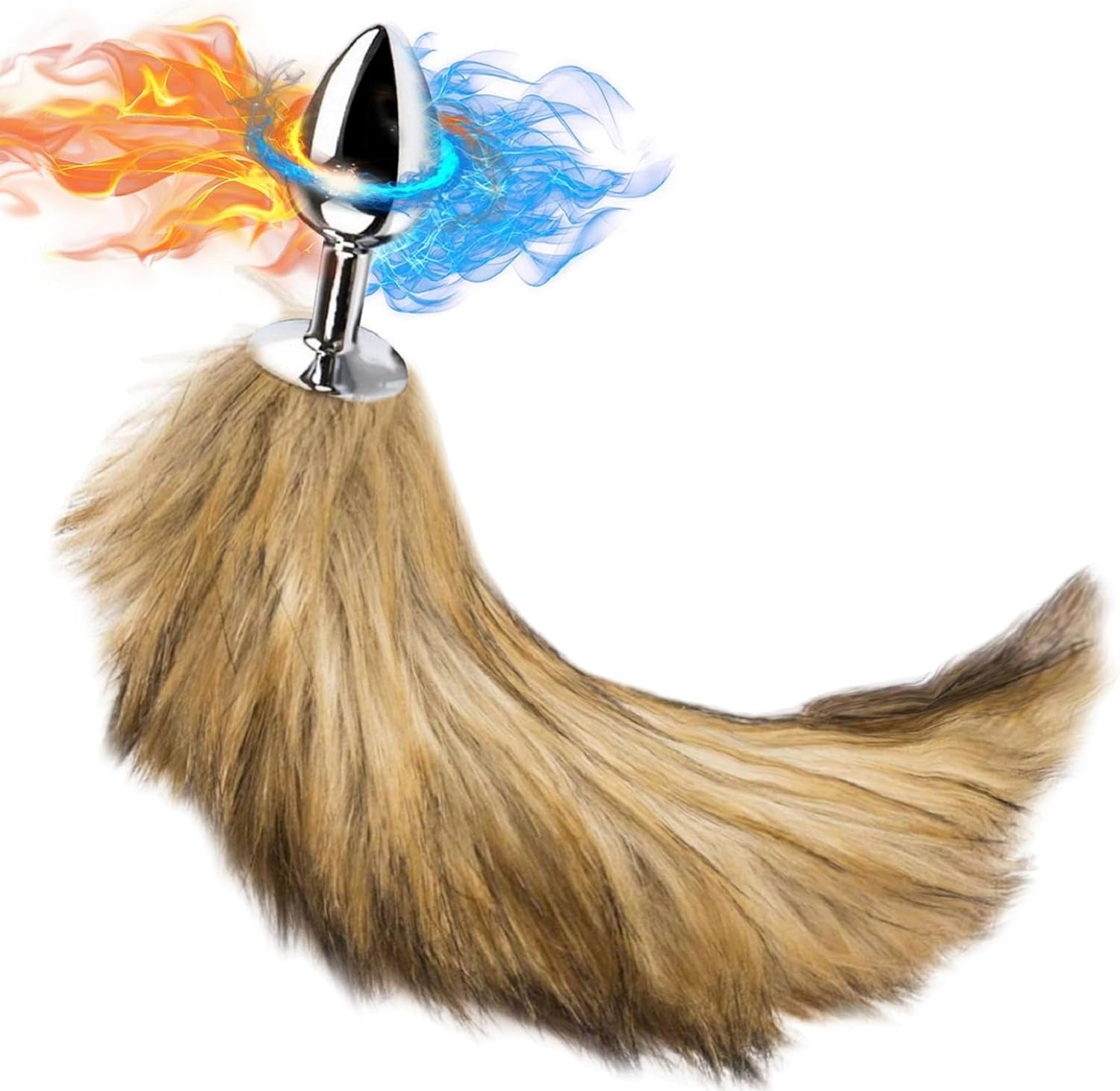 Pb6T-Male Exercise Metal Fox Tail Beginner Plug Kit 16.7 Inch Stainless Steel Faux Fox Fur Men'S Exercise Set and Plush Women'S Roleplay Game (Yellow)