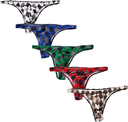 Men'S Checker Printed Ice Silk Briefs Breathable Bikini G-String Pants
