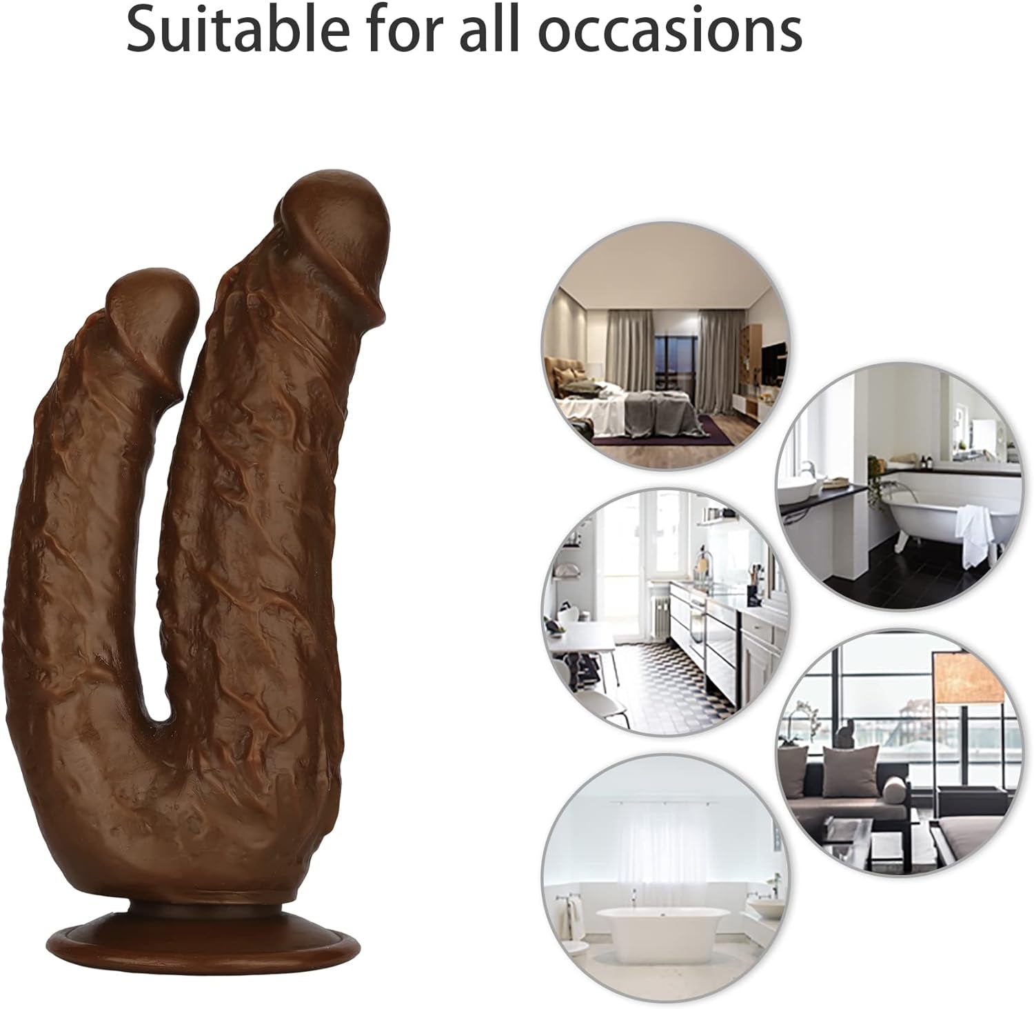 8 Inch Large Realistic Double-Ended Dildo Flared Suction Cup Base for Hands-Free Play, Flexible Dildo with Curved Shaft for Vaginal G-Spot and Anal Play