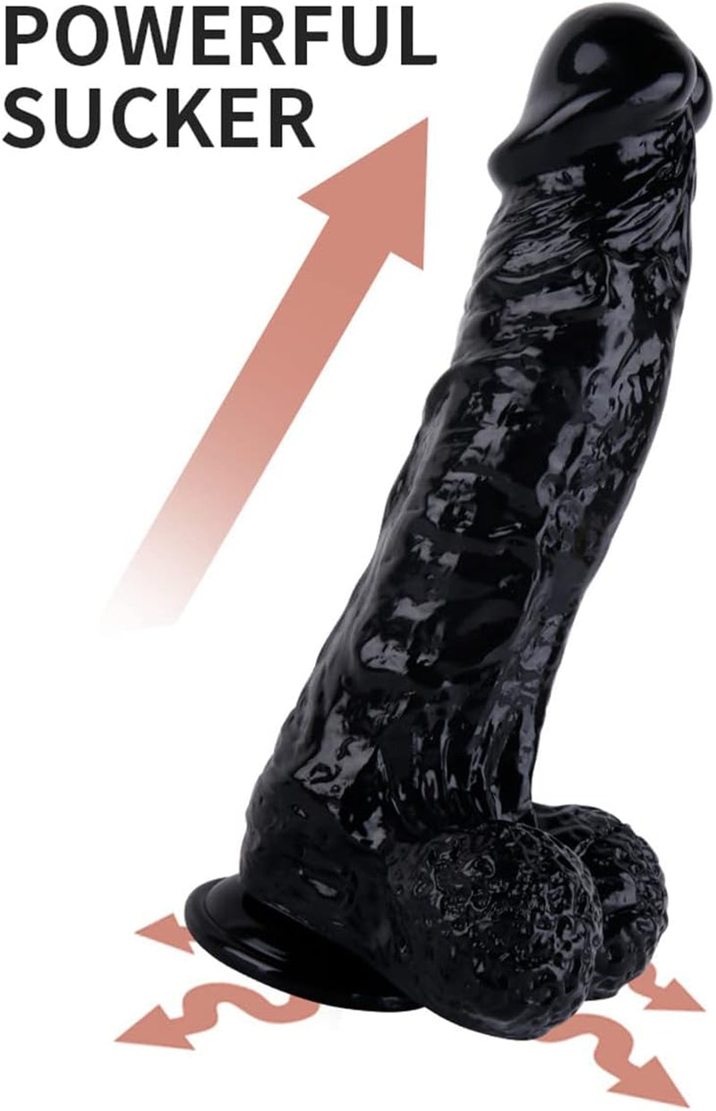 12" Realistic Thick Dildo, Powerful Suction Cup Dildo Huge Jelly Dildo Flexible Adult Sex Toy for Women, Black